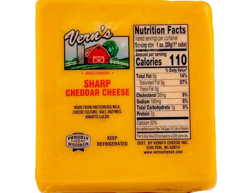 33 Cheddar Cheese Nutritional Label