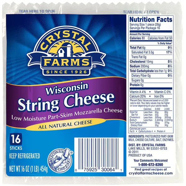 35 Cheese Stick Nutrition Label