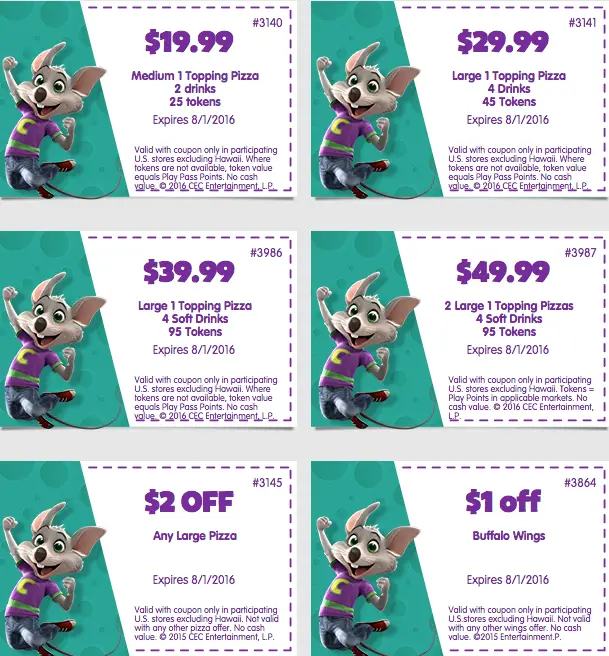 Best 2020 Chuck E Cheese Coupons, Free Tokens &  Tickets