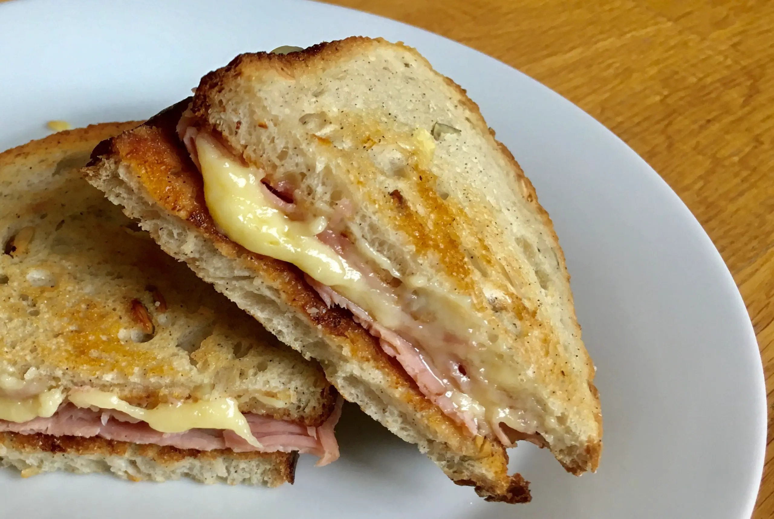 Classic grilled cheese and ham sandwich