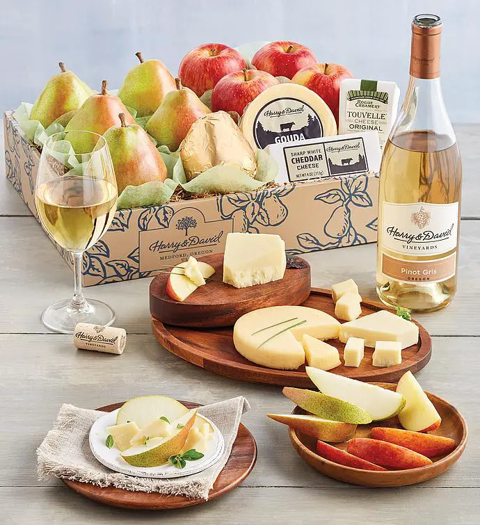 Deluxe Pears, Apples, and Cheese Gift with Wine