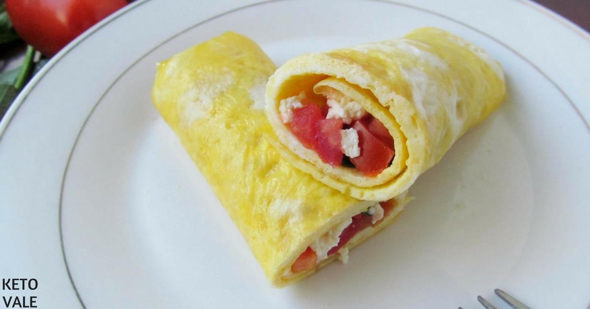 Egg Wrap with Feta Cheese Tomato Low Carb Recipe