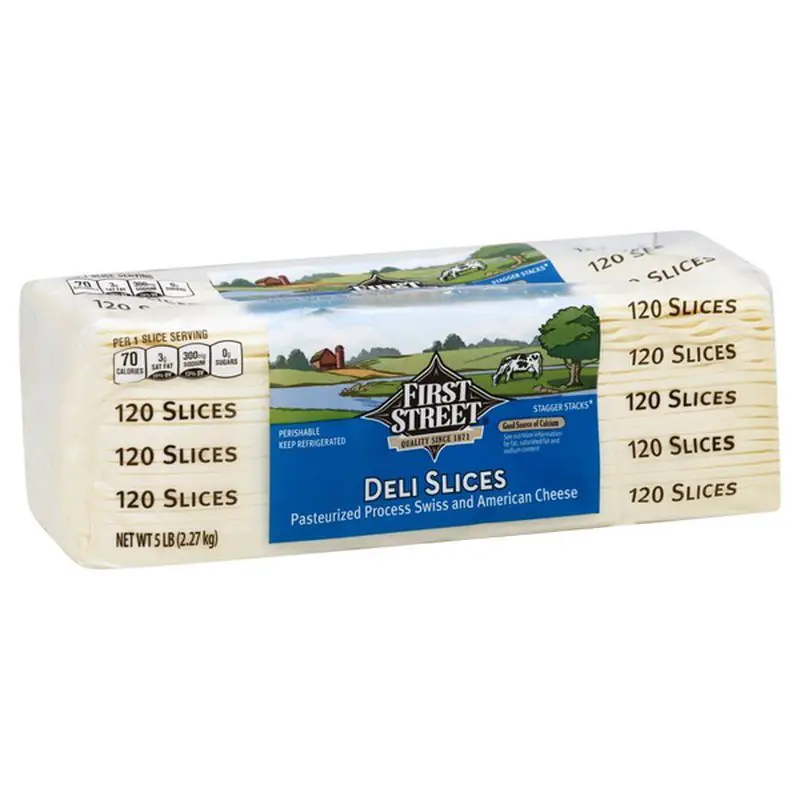 First Street Sliced Swiss American Cheese (120 slc) (5 lb)