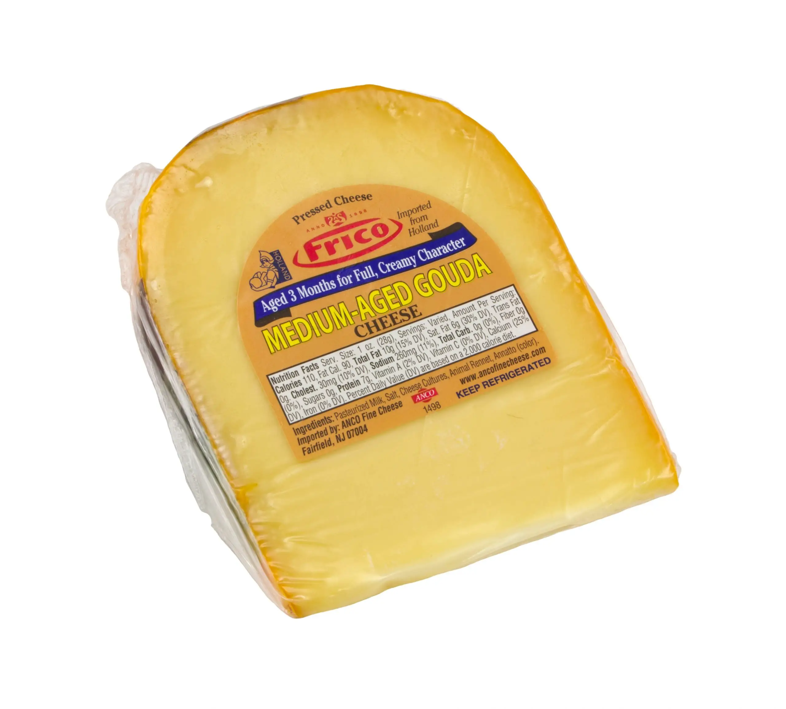 Frico Medium Aged Yellow Waxed Gouda Cheese, sold by the