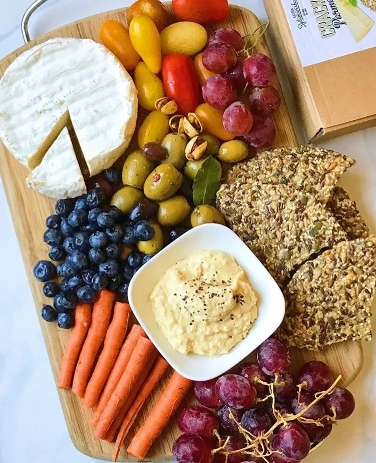 Fruit, cheese &  veggie tray with crackers, Brie ...