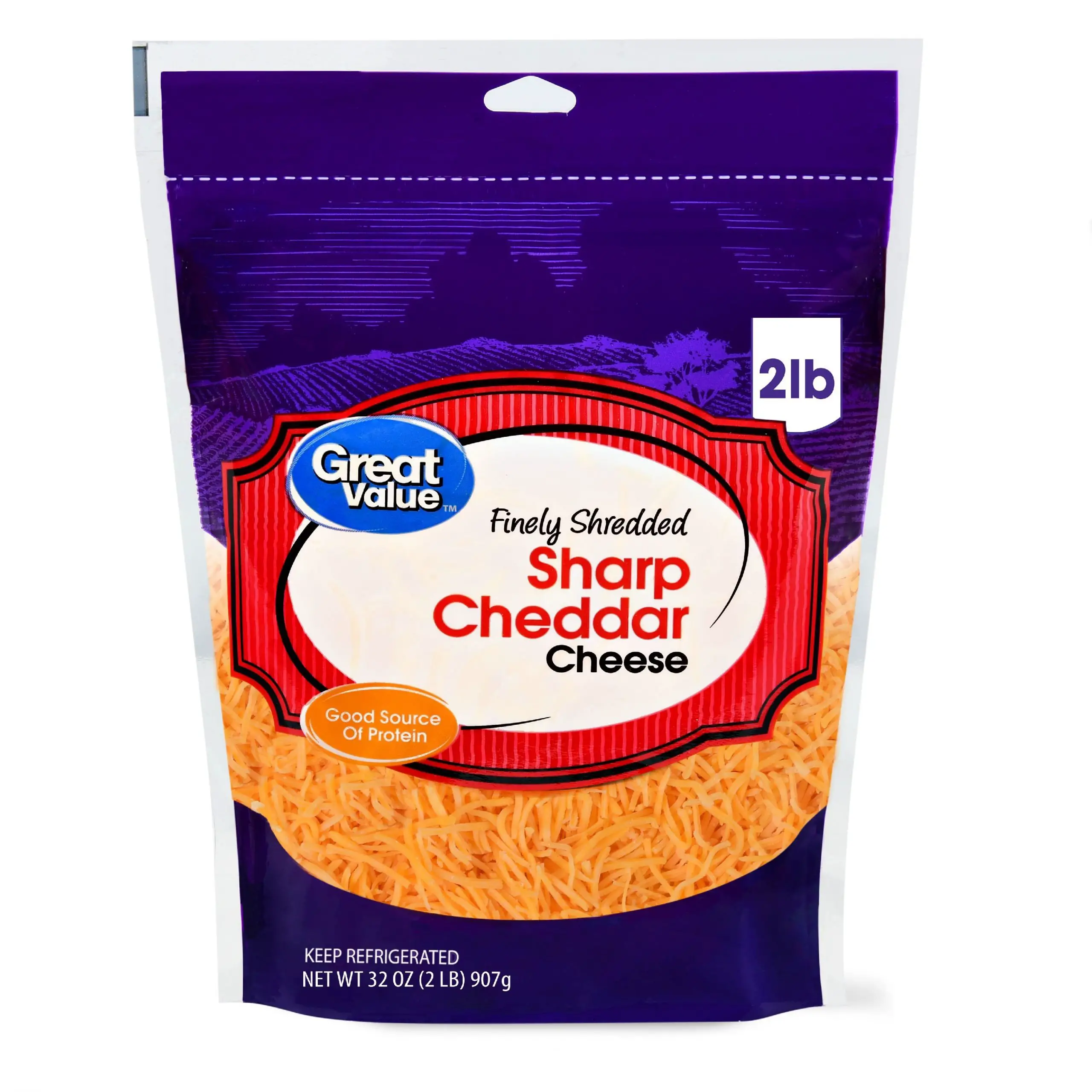 Great Value Finely Shredded Sharp Cheddar Cheese, 32 Oz ...