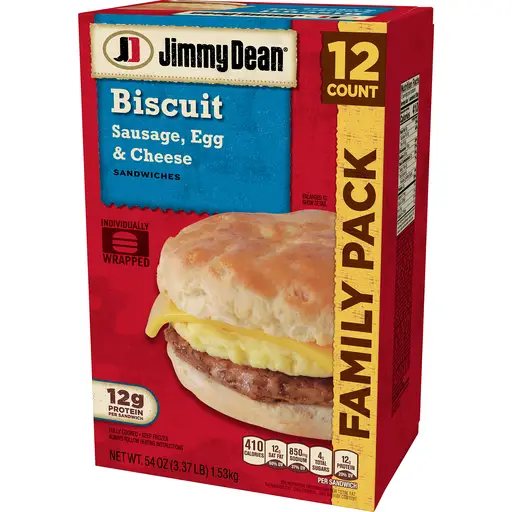 Jimmy DeanÂ® Sausage, Egg &  Cheese Biscuit Sandwiches, 12 Count (Frozen ...