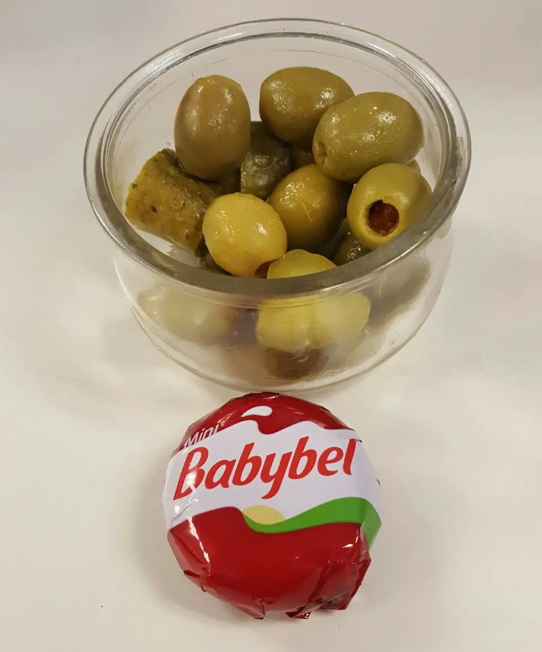 Keto Snack: Babybel cheese, Olives, pickles