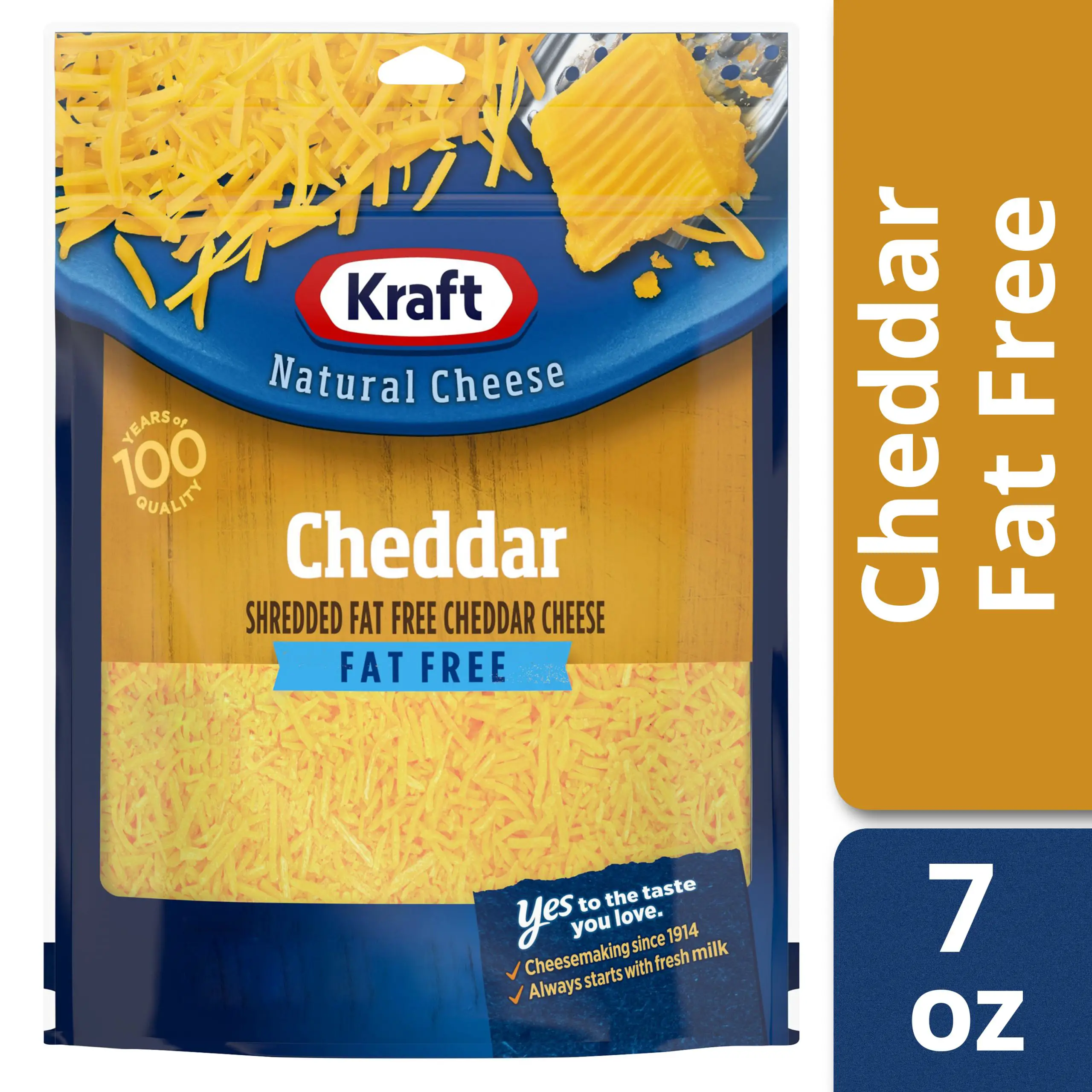 Kraft Fat Free Cheddar Shredded Cheese, 7 oz Bag