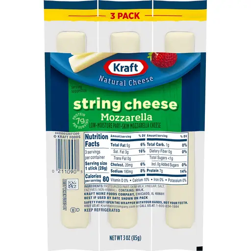 Kraft Mozzarella String Cheese, 3 ct