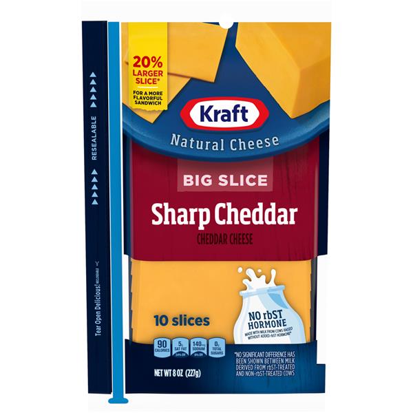 Kraft Natural Cheese Big Slice Sharp Cheddar Cheese Slices 10Ct
