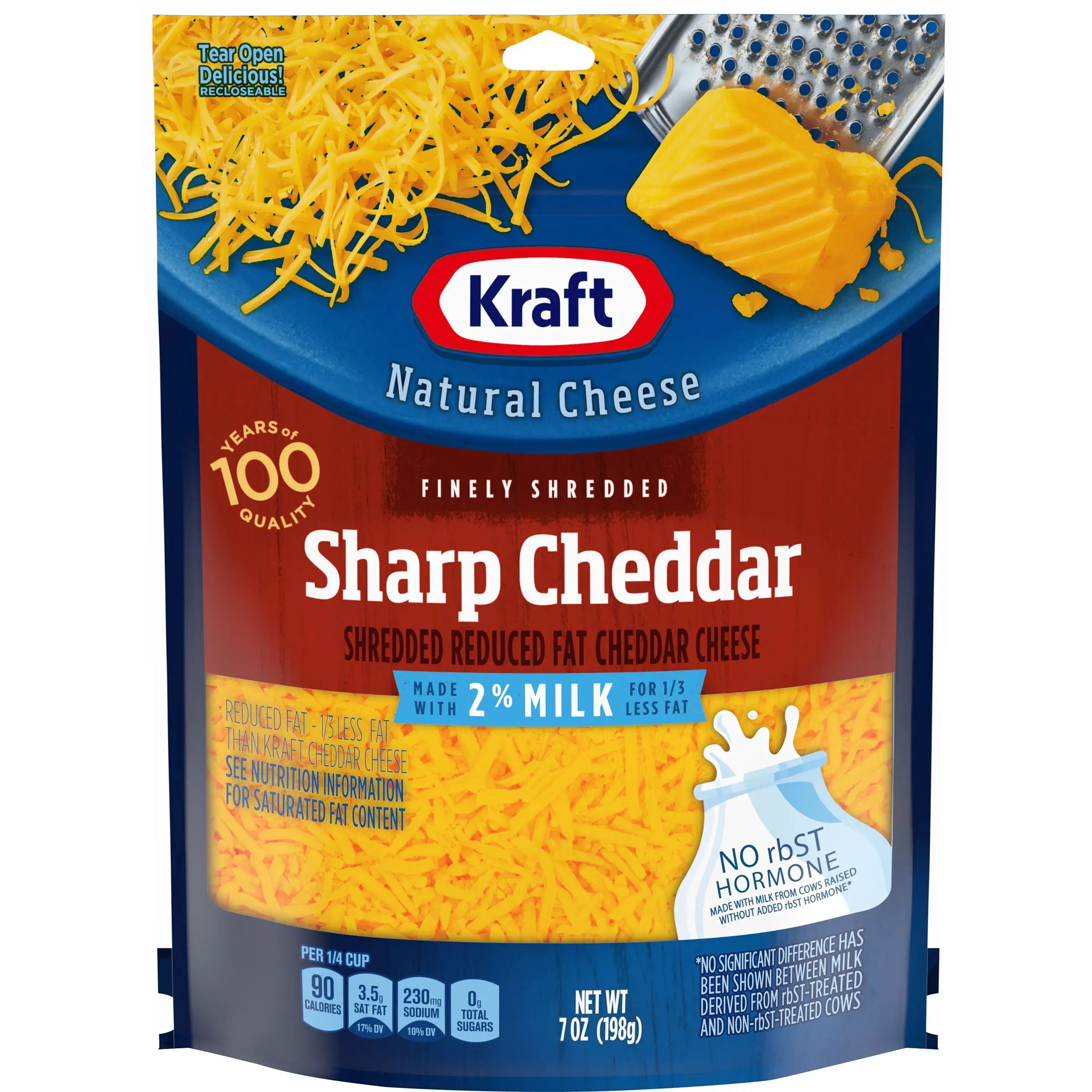 Kraft Sharp Cheddar Finely Shredded Cheese with 2% Milk, 7 oz Bag ...