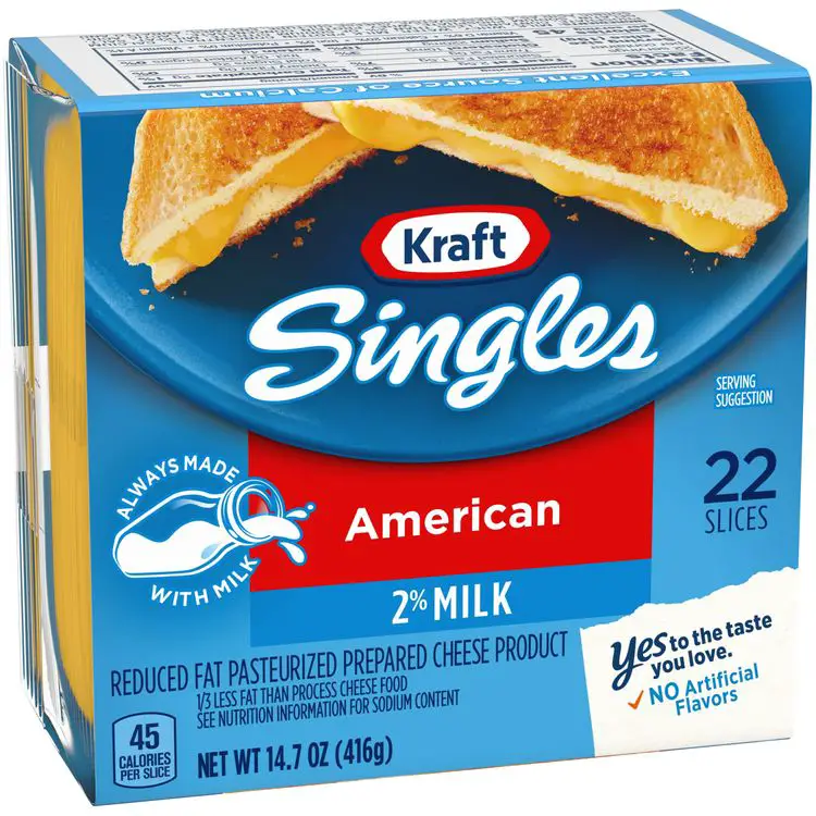 Kraft Singles Cheese Slices, 2% Milk Reduced Fat American Cheese, 22 ct ...