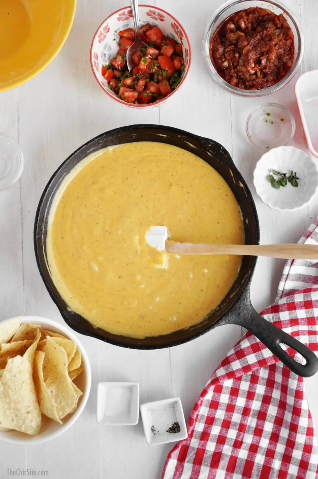 melted cheese dip with chorizo
