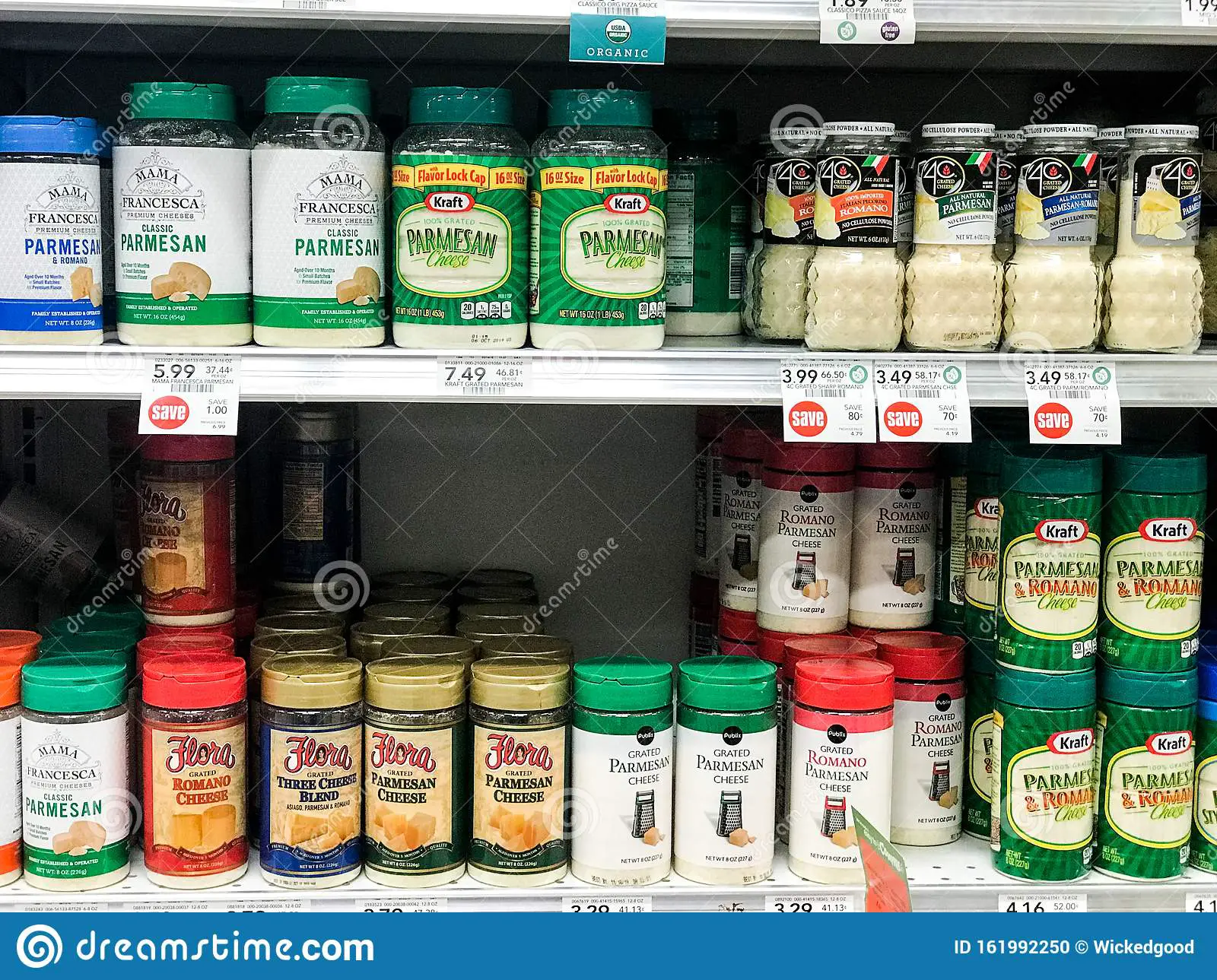 Multiple Brands Of Parmesan Cheese For Sale At A Grocery ...