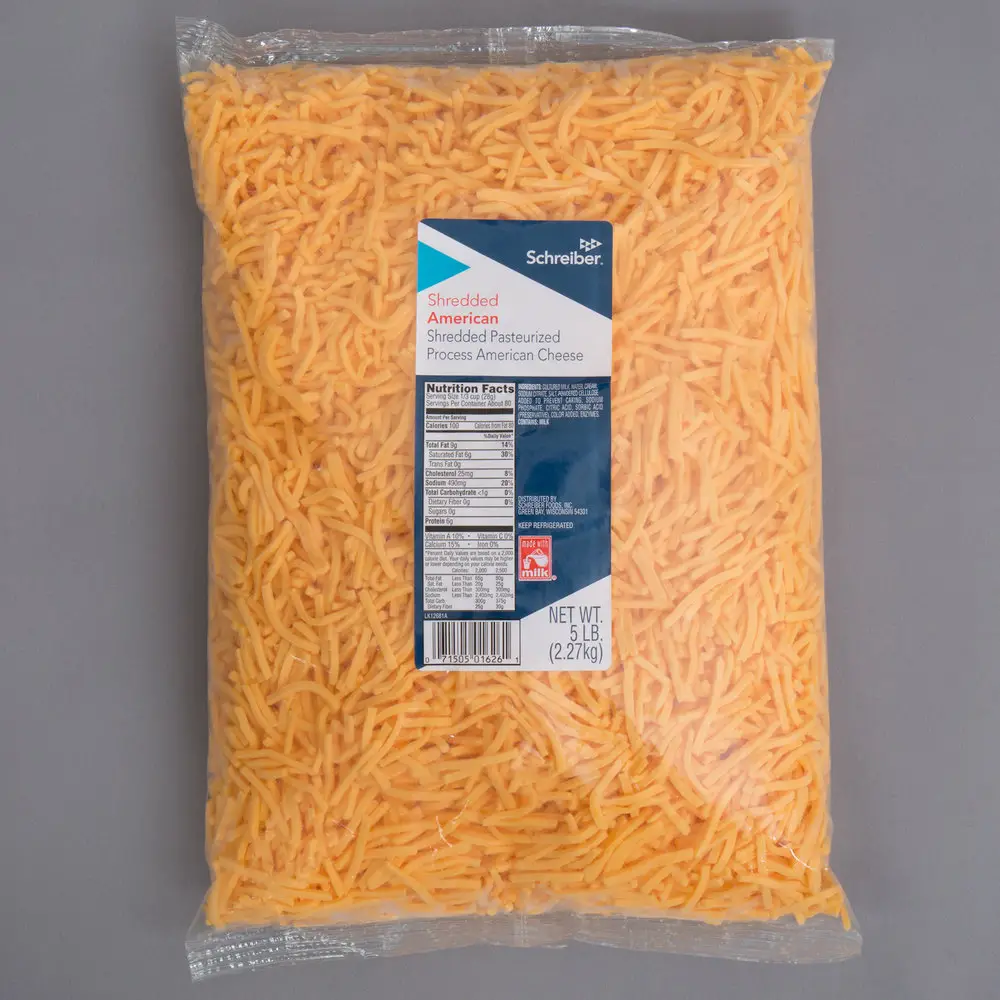 Schreiber Shredded Yellow American Cheese 5 lb. Bag
