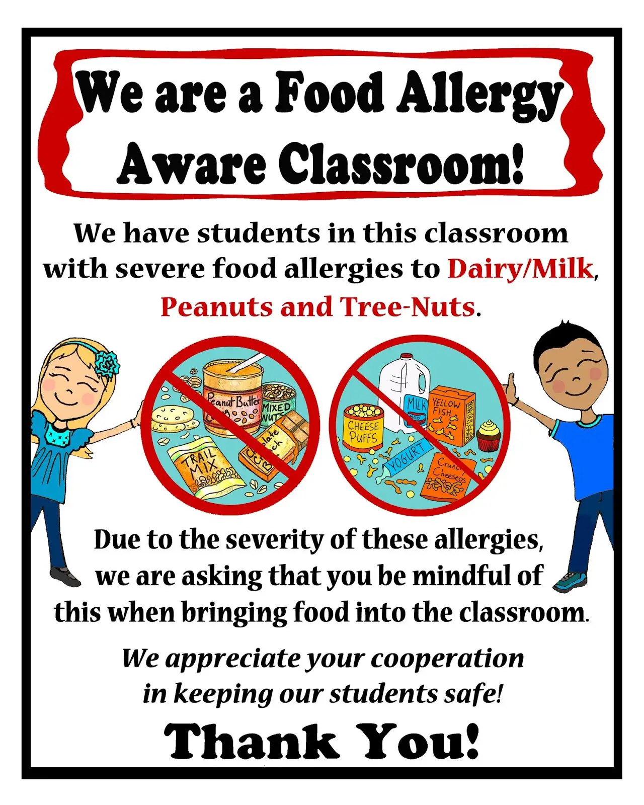 Thriving With Allergies: Dairy Free Classroom Poster