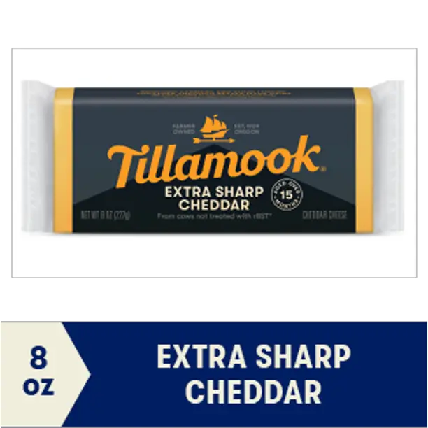 Tillamook Extra Sharp Cheddar Cheese Loaf, 8 oz (Aged 15 ...