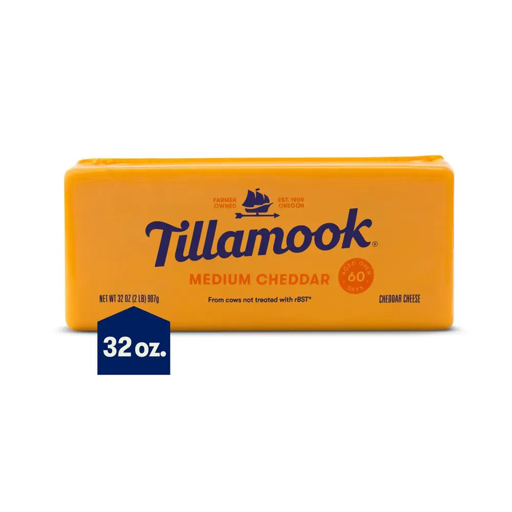 Tillamook Medium Cheddar Cheese Block, 2 lb (Aged 60 Days)
